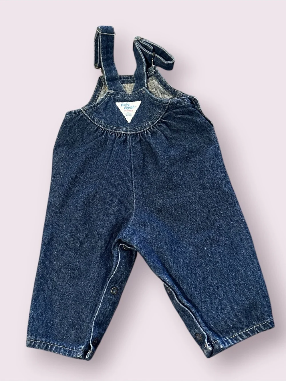 Vintage Baby OshKosh B'Gosh Denim Overalls in Dark Blue Pink Logo Sz 12 Mon